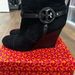 Tory Burch Black Aaden Wedge Ankle Booties